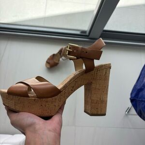Michael Kors Cork Cross Strap Heeled Sandal
